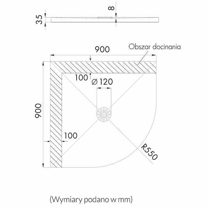 Duschwanne halbrund De Luxe 90x90x3,5 R55 3.041