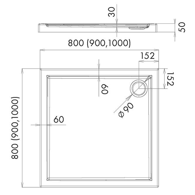 Duschwanne quadratisch 90x90x5 Espera AQM261