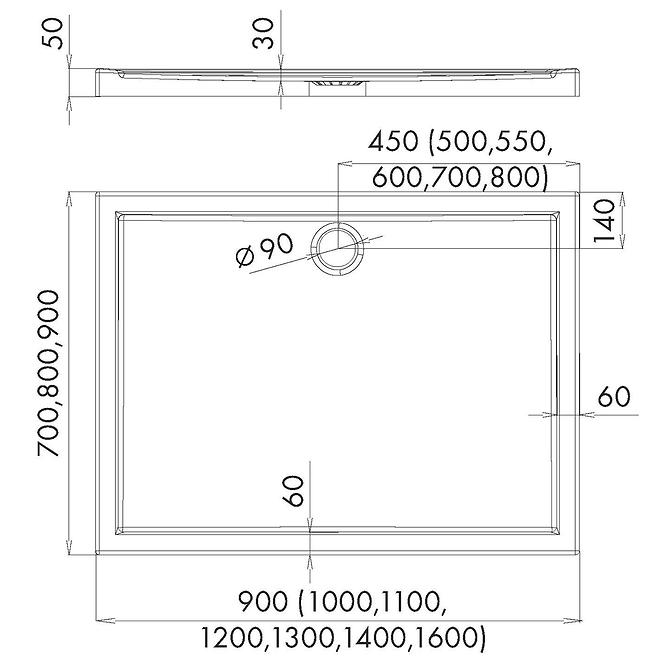 Duschwanne rechteckig 80x120x5 Espera AQM269