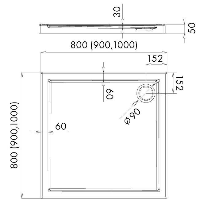 Duschwanne quadratisch Black Stone 80x80x5 Espera AQM260CST