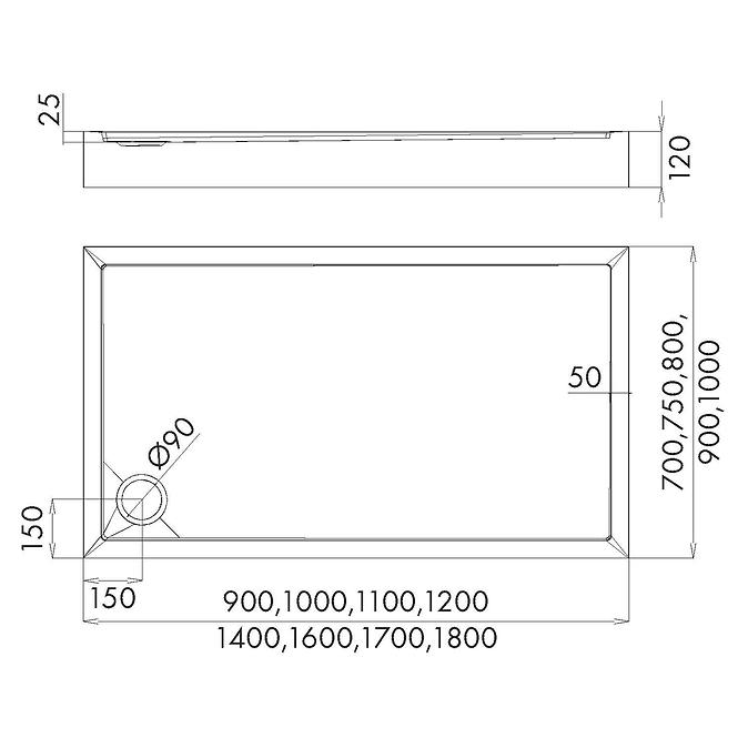 Duschwanne rechteckig 80x120x12 Espera Plus AQM4638