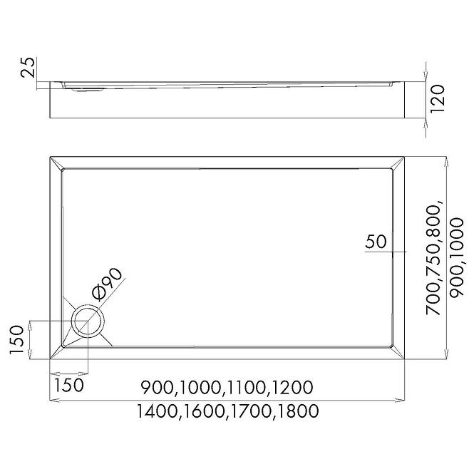 Duschwanne rechteckig Black Stone 90x100x12 Espera Plus AQM4645CST