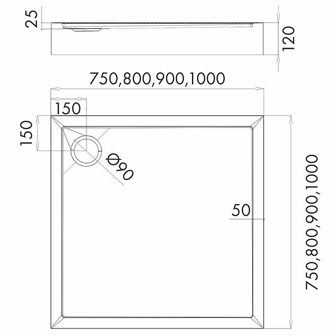 Duschwanne quadratisch Black Mat 80x80x12 Espera Plus AQM4630CMG