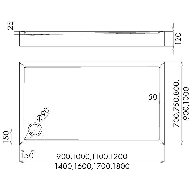 Duschwanne rechteckig Black Mat 90x100x12 Espera Plus AQM4645CMG