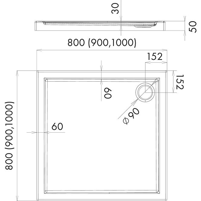 Duschwanne quadratisch  90x90x5 Corrina 3.061