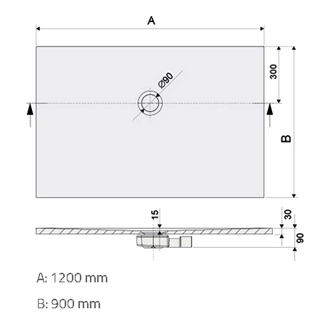 Duschwanne B-M/Open 90x120x1.5