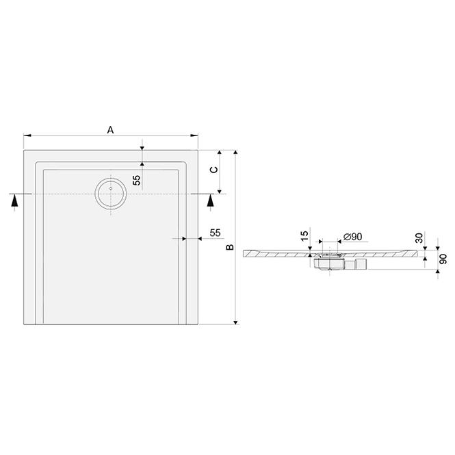 Duschwanne B-M/Space S 90x90x1,5