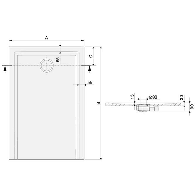 Duschwanne B-M/Space S 75X130x1,5