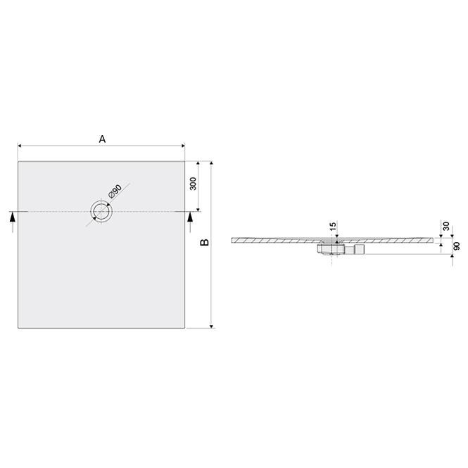 Duschwanne B-M/Open Str 90x90x1,5