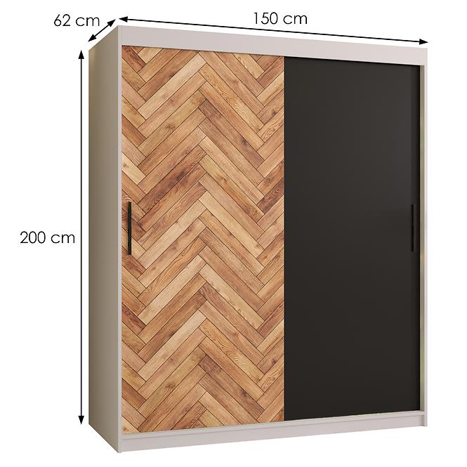 Schrank HERRINGBONE 150 Weiß/Schwarz/Fischgrät