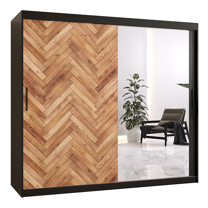 Schrank HERRINGBONE 2 200 Schwarz/Spiegel/Fischgrät