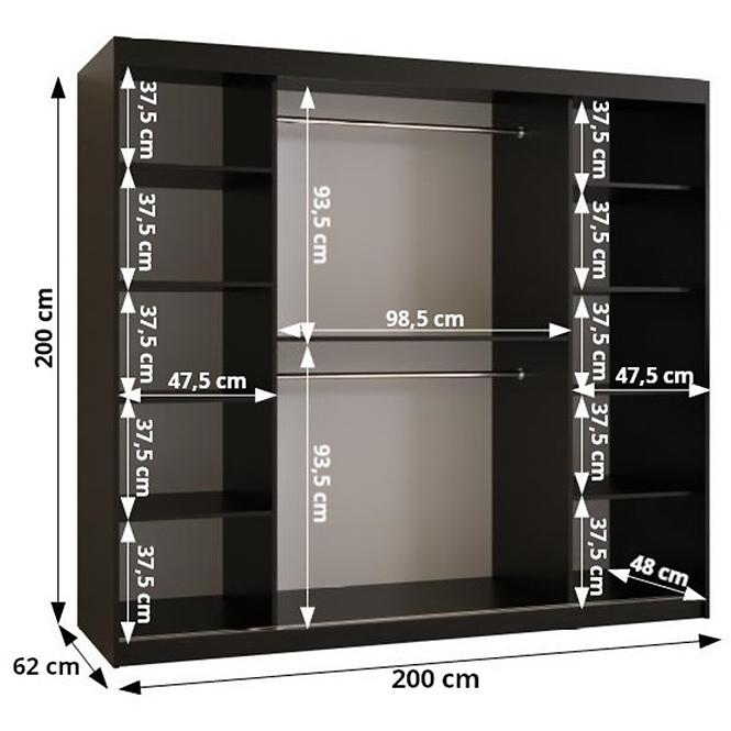 Schrank HERRINGBONE 2 200 Weiß/Spiegel/Fischgrät