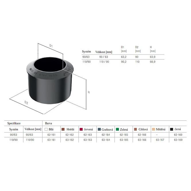 Fallrohrreduktion 90/63 mm Bryza Weiß