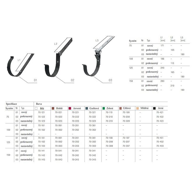 Rinnhaken verstellbar 75 mm Bryza Weiß