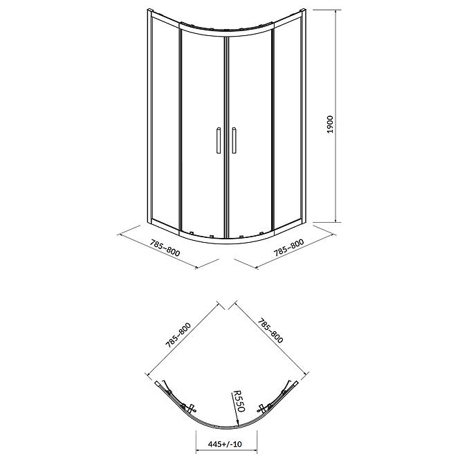 Duschkabine Arteco halbrund 80x80x190