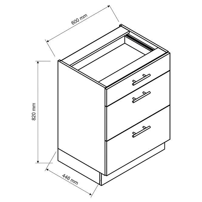 Küchenschrank Katrin D60 S/3 grau matt