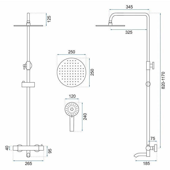 Duschset mit Thermostat Lungo Rea P4113 Schwarz