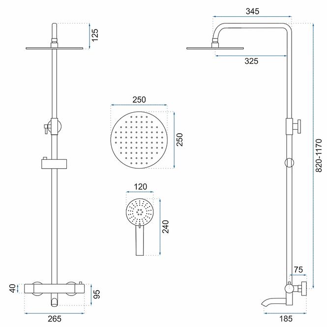 Duschset mit Thermostat Lungo Rea P6604 Gold gebürstete Oberfläche