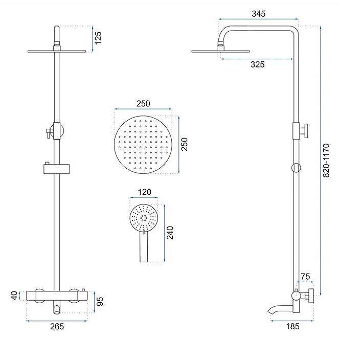 Duschset mit Thermostat Lungo Rea P4114 Gold