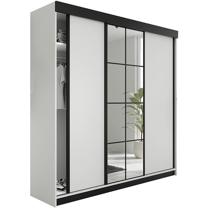 Kleiderschrank Lamaro 250 Weiß + schwarze Elemente