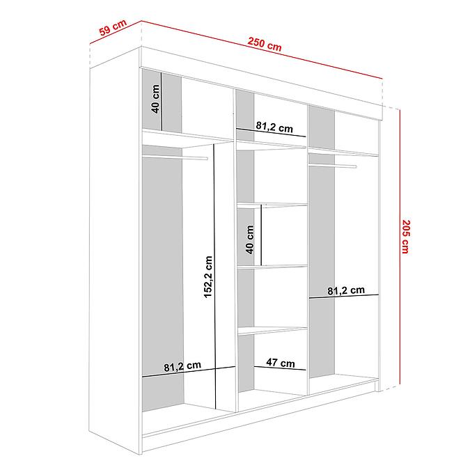 Kleiderschrank Lamaro 250 Weiß + schwarze Elemente