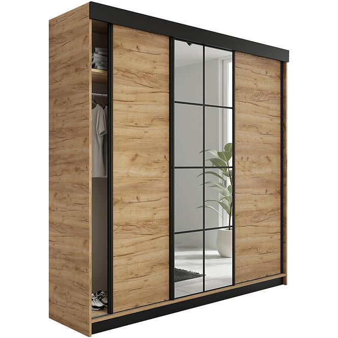 Kleiderschrank Lamaro 250 Eiche Craft Golden + schwarze Elemente