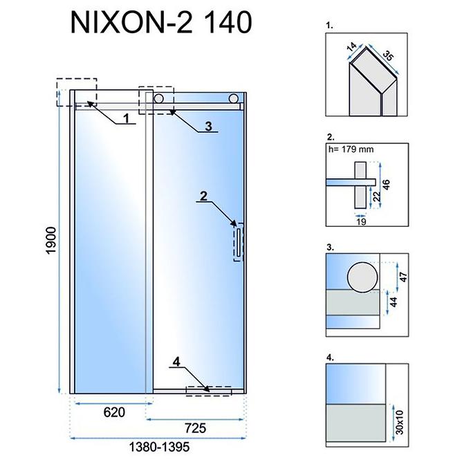 Duschtür Nixon-2 140x190 links chrom Rea K5006