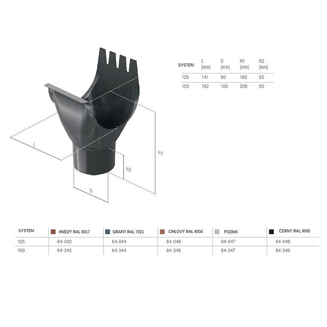 Stutzen 64-047 Stahl 125/90 mm Bryza Schwarz RAL 9005