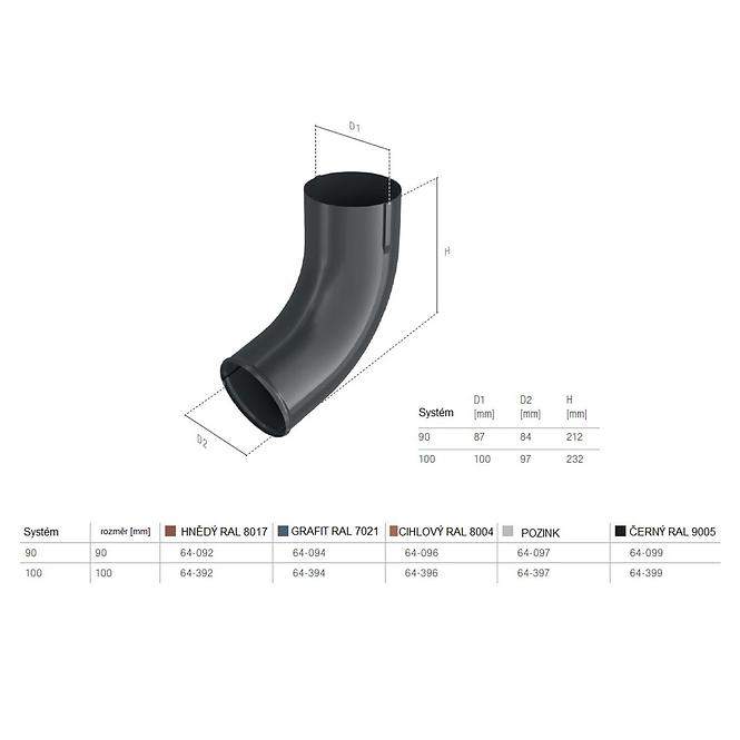 Fallrohrendstück 64-092 Stahl 90 mm Bryza brąz RAL 8017