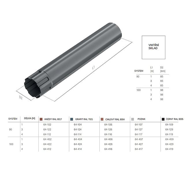 Fallrohr 64-404 Stahl 100 mm 1 m Bryza Grafit RAL 7021