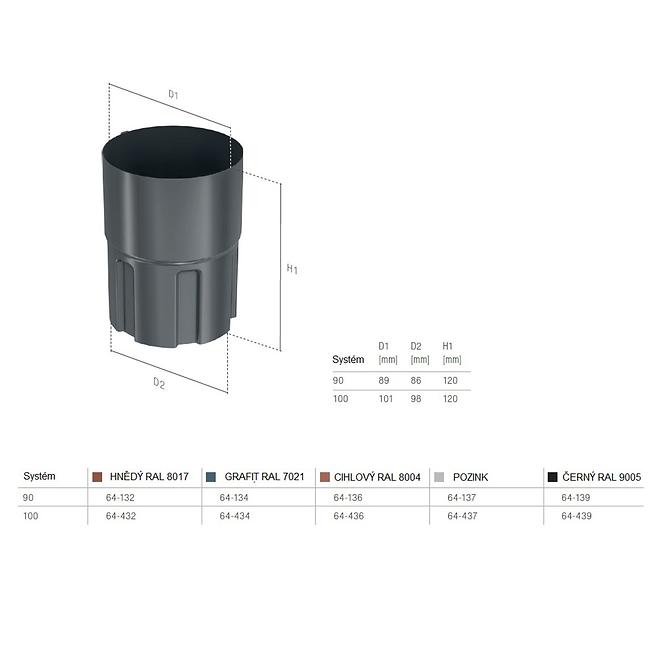 Muffe für Fallrohr 64-132 Stahl 90 mm Bryza Braun RAL 8017