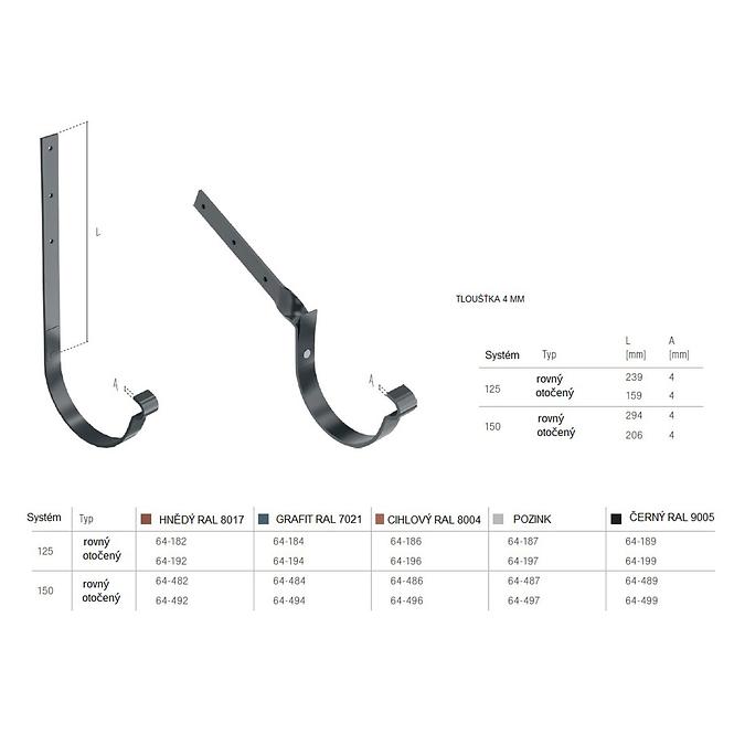 Dachrinnenhaken gedreht 64-492 Stahl 150 mm Bryza Braun RAL 8017