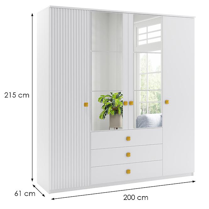 Schrank Porto 200 Weiß+1 Vordere Weiß Ryfel+Griff Gold