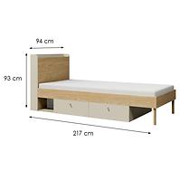 Bett Yuki 13 P/L Graubeige/Geölte Eiche