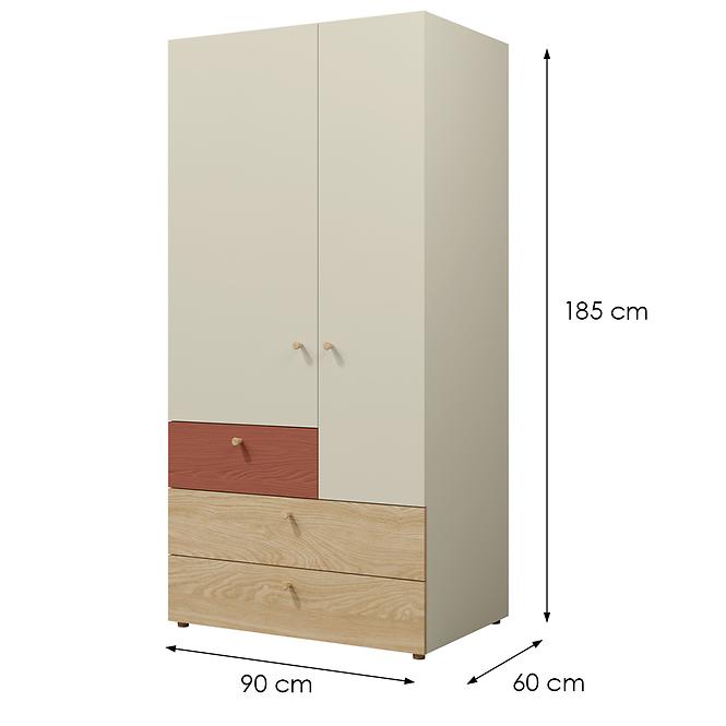 Schrank  Yuki 2 Kommode Yuki 9 Koralle/Graubeige/Geölte Eiche