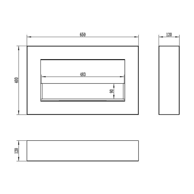 Biokamin Box 650x400  Schwarz Matt mit Glas