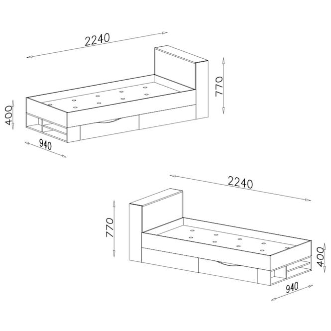 Bett Planet  90cm Weiß/Eiche/Türkis