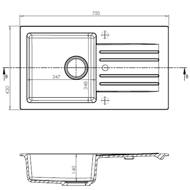 Spüle Danton 750x420 + Spültischarmatur + Siphon