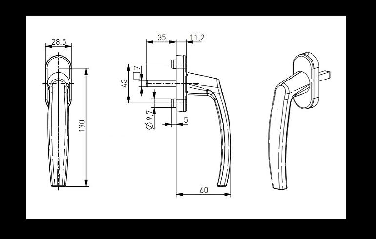 Fenstergriff / weiß / PVC