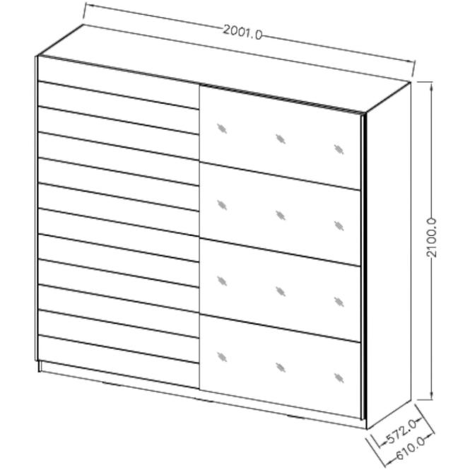 Schrank Galaxy 200cm Eiche Monastery/Schwarz Glänzend