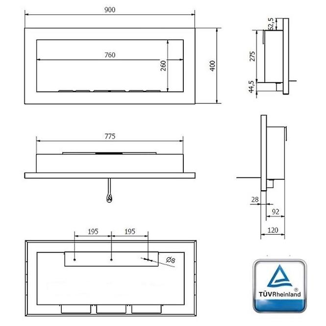 Bio Kamin 900x400 Braun strukturell inkl. Glas