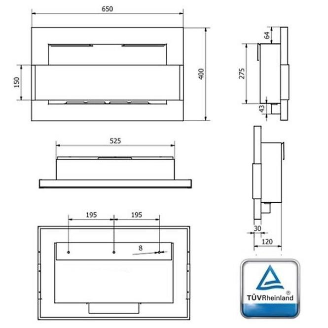 Bio Kamin 650x400 weißer Glanz inkl. Glas