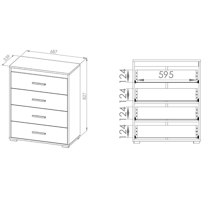 Kommode Mavo 70cm Weiß/Anthrazit/Wotan