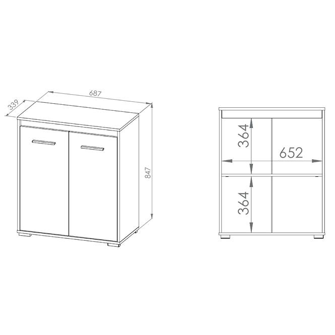 Kommode Mavo 70cm Weiß/Anthrazit/Wotan