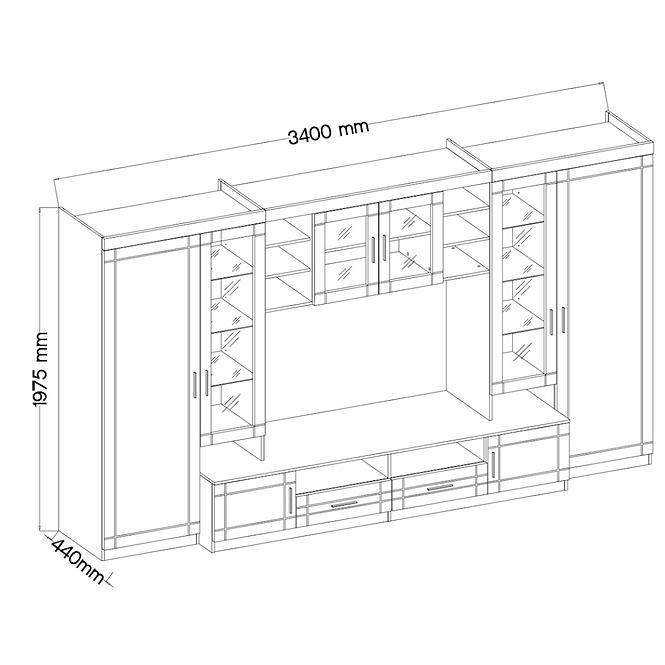 Wohnwand Paris 340cm Eiche Sonoma