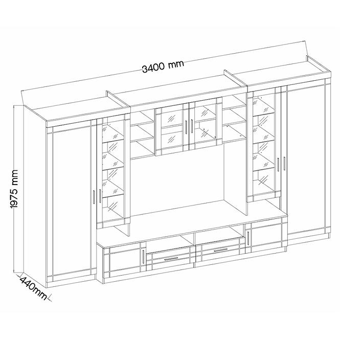 Wohnwand Paris 340cm Graphit/Eiche Sonoma