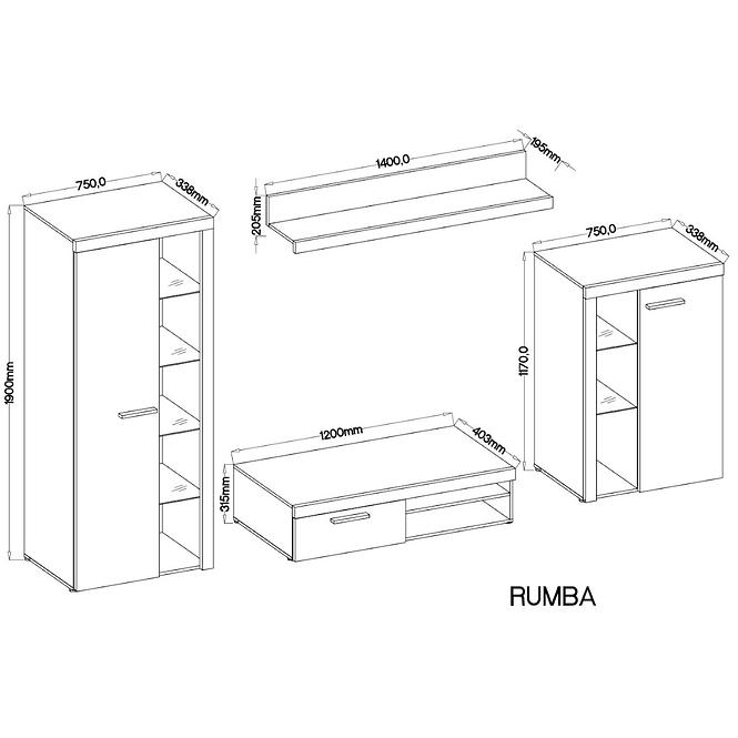 Wohnwand Rumba 290cm Eiche Sonoma