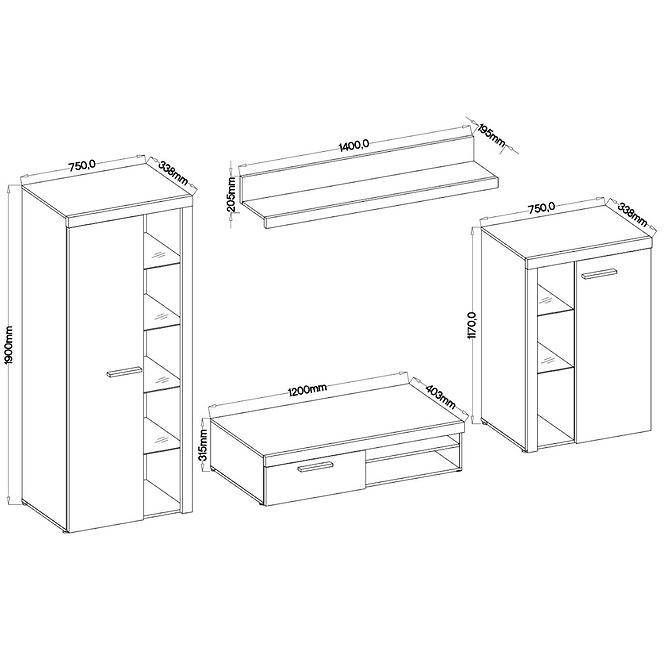 Wohnwand Rumba 290cm Weiß