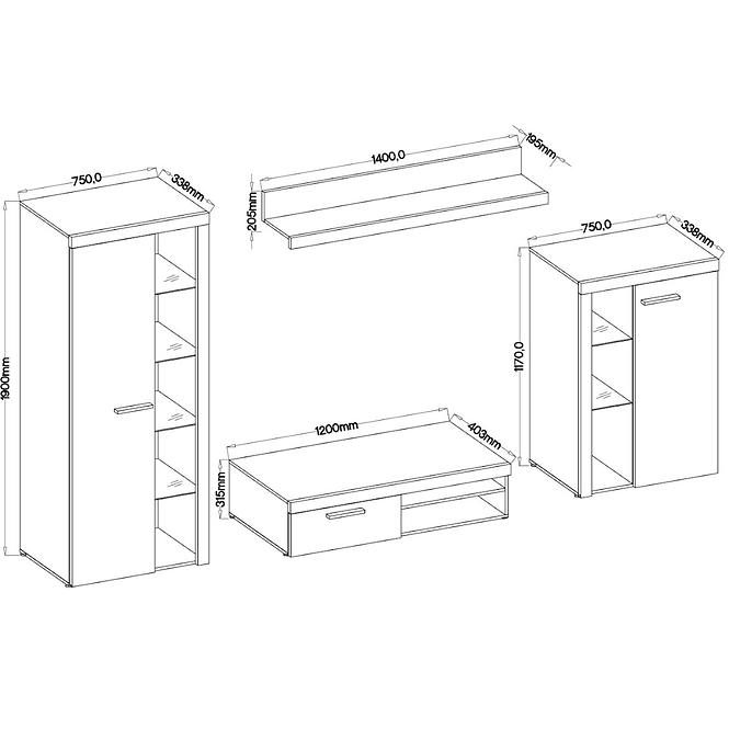 Wohnwand Rumba 290cm Beton