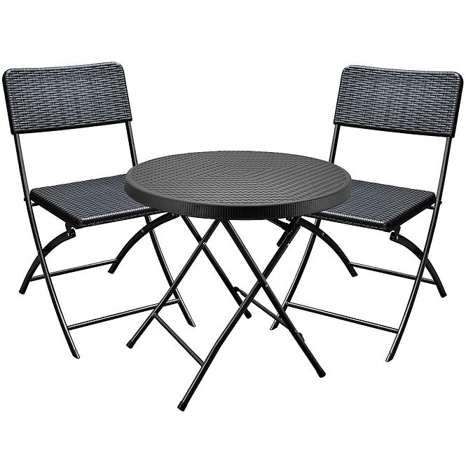 Gartenmöbel Runder Set Tisch + 2 schwarze Stühle